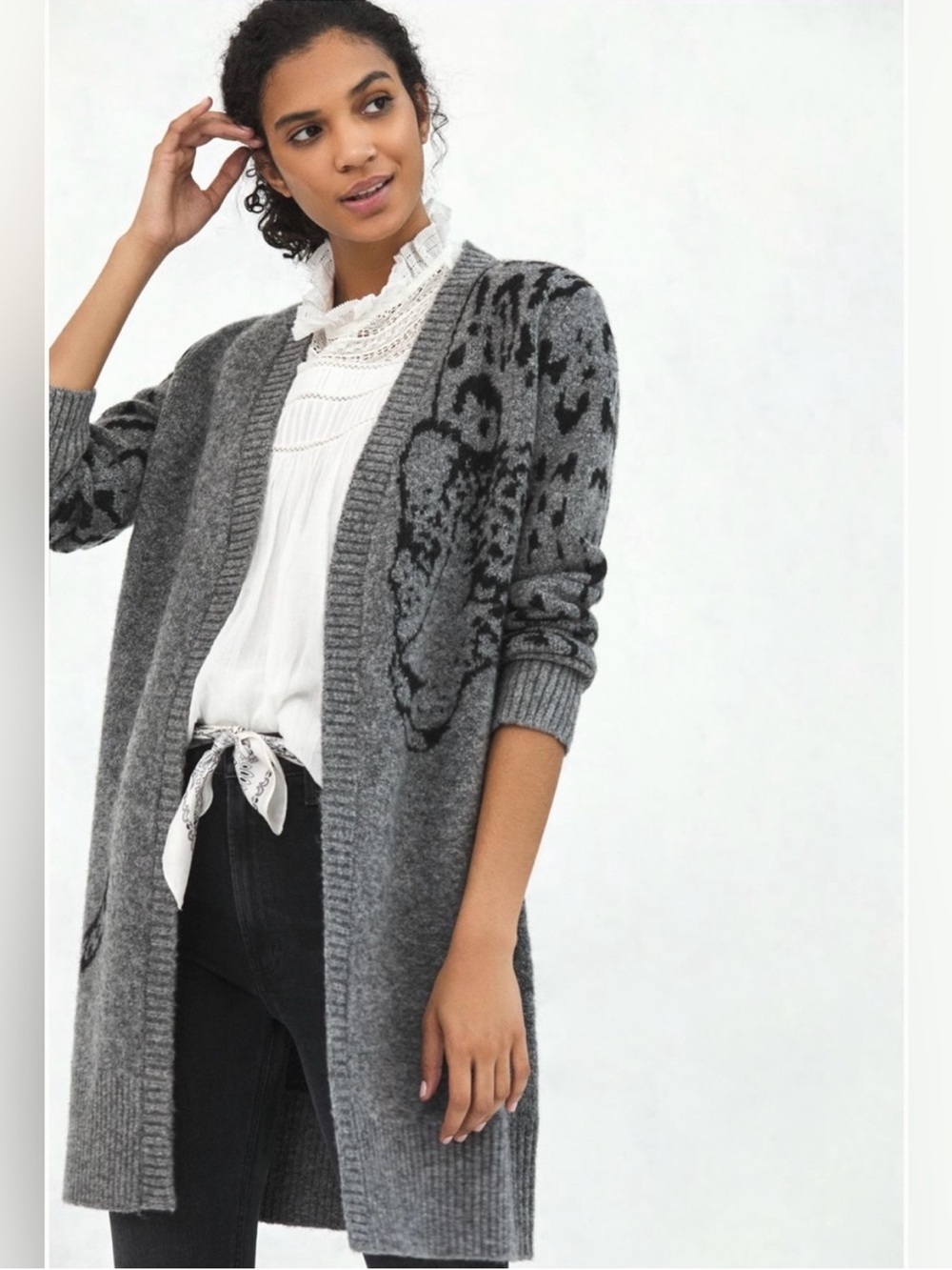 Anthropologie Leopard Cat Duster Long Cardigan Sweater